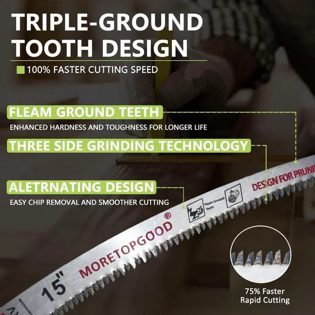 Alt view image 3 of 6 - MORETOPGOOD 15 Arc Edge Reciprocating Saw Blade, 7TPI Japanese Teeth with Curved Edge Wood Pruning Saw Blades for Tree Trimming, Wood Cutting (3 Pack)
