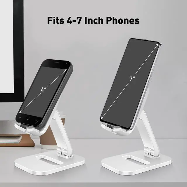Alt view image 4 of 7 - DeskLogics Cell Phone Stand for Desk Adjustable Portable Foldable Phone Holder Cradle Dock, Compatible with iPhone 15 14 13 Pro Max Mini, 12 11 XR X 8 7 6 Plus SE, All Phones 4 to 7 Inches (White)