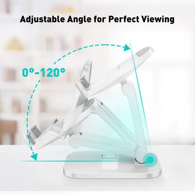 Alt view image 6 of 7 - DeskLogics Cell Phone Stand for Desk Adjustable Portable Foldable Phone Holder Cradle Dock, Compatible with iPhone 15 14 13 Pro Max Mini, 12 11 XR X 8 7 6 Plus SE, All Phones 4 to 7 Inches (White)