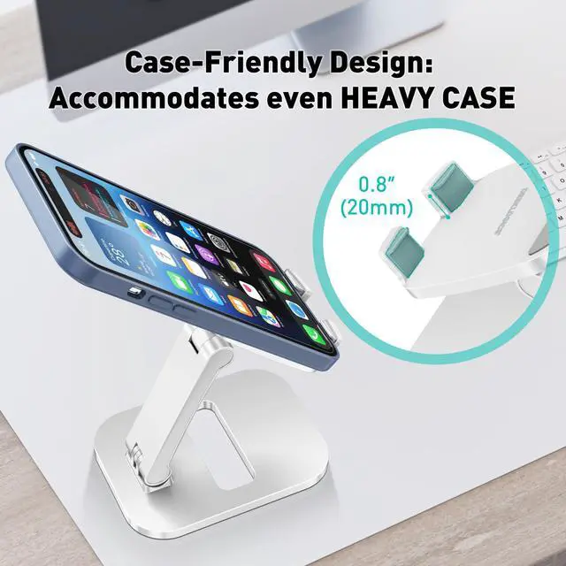 Alt view image 7 of 7 - DeskLogics Cell Phone Stand for Desk Adjustable Portable Foldable Phone Holder Cradle Dock, Compatible with iPhone 15 14 13 Pro Max Mini, 12 11 XR X 8 7 6 Plus SE, All Phones 4 to 7 Inches (White)