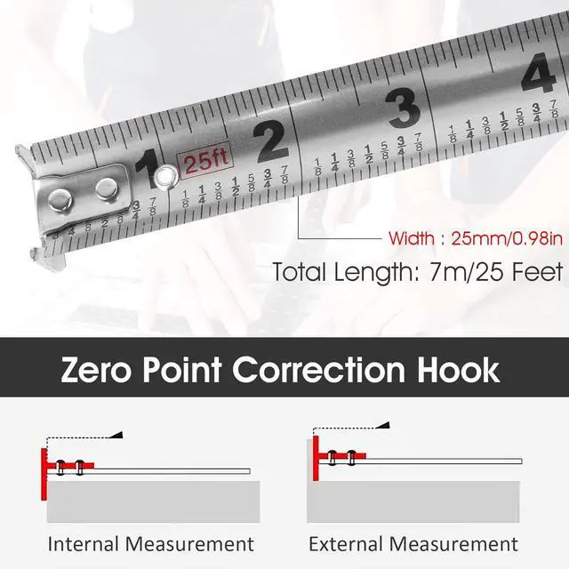 Alt view image 3 of 7 - Stainless Steel Retractable Measuring Tape Easy Read Measuring Tape Tape Measure with Double-Sided Scale Waterproof Tape Measure for Household Agricultural Industrial Woodworking (25 ft)