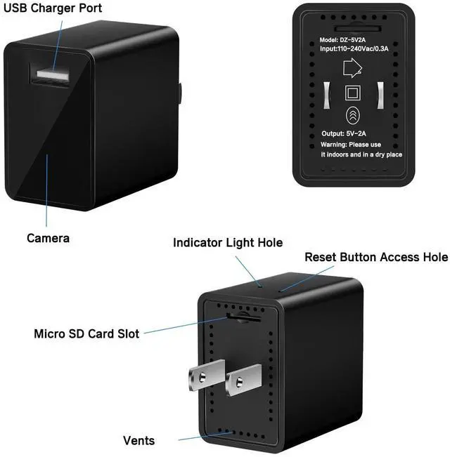 Alt view image 2 of 6 - LIBREFLY Hidden Camera USB Charger - Small WiFi Spy Camera - Mini Wireless Nanny Cam - Full HD 1080P - Indoor Home Security