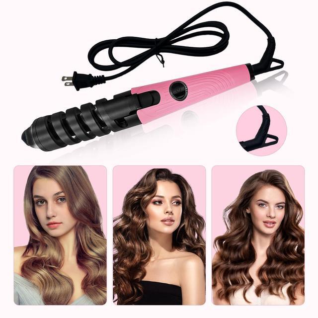 Alt view image 2 of 4 - Anti-Scald Ceramic Curling Wand,Portable Curling Iron,Automatic Spiral Hair Curler for Women,Detangle Scald-Free Fast Heating Rollers Suitable for Long and Short Hair Styling(Pink01)
