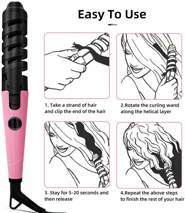 Alt view image 3 of 4 - Anti-Scald Ceramic Curling Wand,Portable Curling Iron,Automatic Spiral Hair Curler for Women,Detangle Scald-Free Fast Heating Rollers Suitable for Long and Short Hair Styling(Pink01)