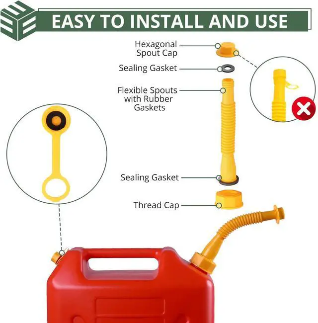 Alt view image 4 of 7 - EYPINS Gas Can Spout Replacement, 5 Kit Gas Can Nozzle for Most 1/2/5/10 Gal Oil Can, Nozzle Vent Replacement, Gas Can Spout Kit,No Leaky