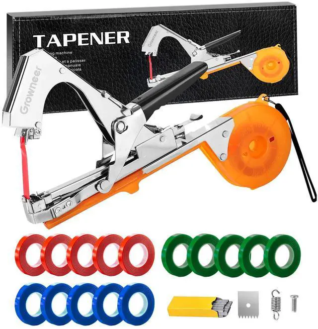 Main image of GROWNEER Plant Tying Machine Plant Tapener, Garden Tape Tool with 15 Rolls Tapes and 10000pcs Staples, Plant Tape Gun Tying Tape Tool to Tie Up Vine Tomatoes Grapes Vegetables Garden, Green