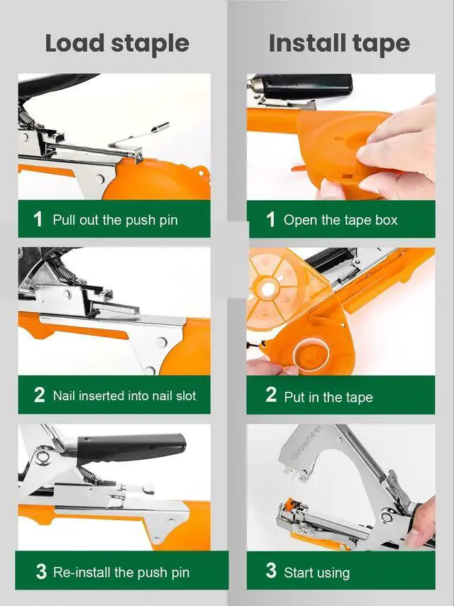 Alt view image 4 of 7 - GROWNEER Plant Tying Machine Plant Tapener, Garden Tape Tool with 15 Rolls Tapes and 10000pcs Staples, Plant Tape Gun Tying Tape Tool to Tie Up Vine Tomatoes Grapes Vegetables Garden, Green