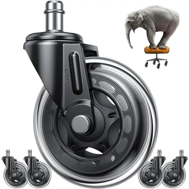 Main image of Office Chair Replacement Wheels Set of 5, 3" Heavy Duty Rubber, Safe for All Floors, Quiet, Universal Fit & Quick Installation Easy to Install on Hardwood & Carpet