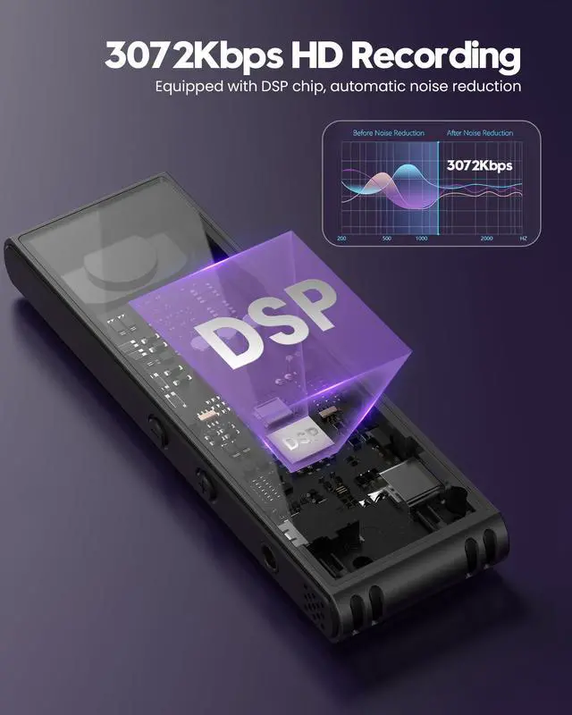 Alt view image 3 of 7 - 128GB Digital Voice Recorder - 3072 Kbps HD Recording Voice Recorder with Playback Dual Microphone A-B Repeat Recording Monitoring & Noise Reduction Voice Activate Recording & lock screen key - QIUOIO