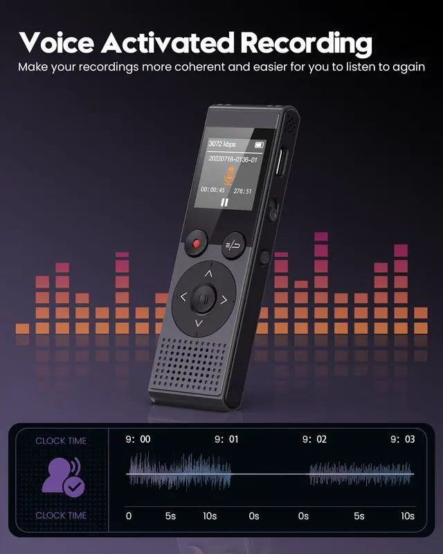 Alt view image 5 of 7 - 128GB Digital Voice Recorder - 3072 Kbps HD Recording Voice Recorder with Playback Dual Microphone A-B Repeat Recording Monitoring & Noise Reduction Voice Activate Recording & lock screen key - QIUOIO