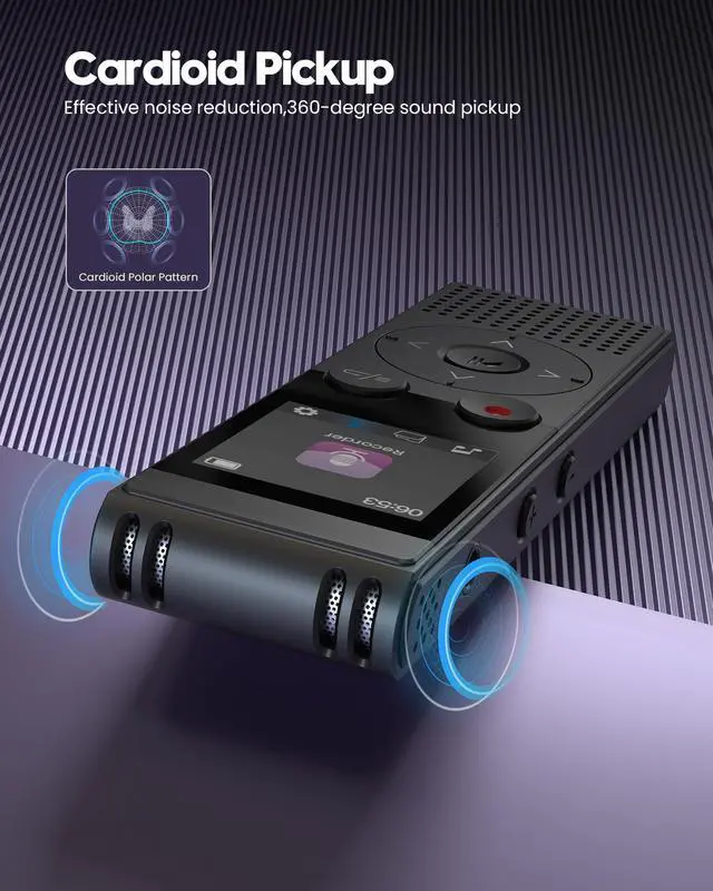 Alt view image 7 of 7 - 128GB Digital Voice Recorder - 3072 Kbps HD Recording Voice Recorder with Playback Dual Microphone A-B Repeat Recording Monitoring & Noise Reduction Voice Activate Recording & lock screen key - QIUOIO