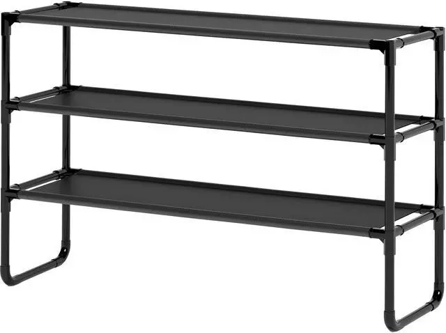 Alt view image 2 of 5 - COAPUKT Long Shoe Rack, 3-Tier Stackable Shoe Organizer for Closet, Entryway, Hallway, Extra Bottom Layer, Holds 16-20 Pairs, Sturdy & Durable Waterproof Fabric Shelf, Space-Saving,Black