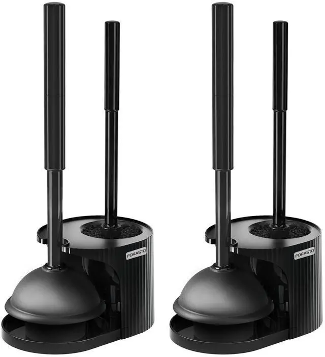 Main image of FORASTO 2Pack 2 in 1 Toilet Brush and Plunger Set, Extended Handle Plunger,Toilet Bowl Brush Plunger Set,Bathroom Cleaning Tools,Toilet Brush Plunger Combo,Cleaning SuppliesBright Black(19.9inch)