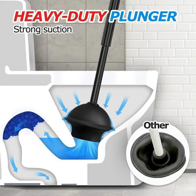 Alt view image 2 of 6 - FORASTO 2Pack 2 in 1 Toilet Brush and Plunger Set, Extended Handle Plunger,Toilet Bowl Brush Plunger Set,Bathroom Cleaning Tools,Toilet Brush Plunger Combo,Cleaning SuppliesBright Black(19.9inch)