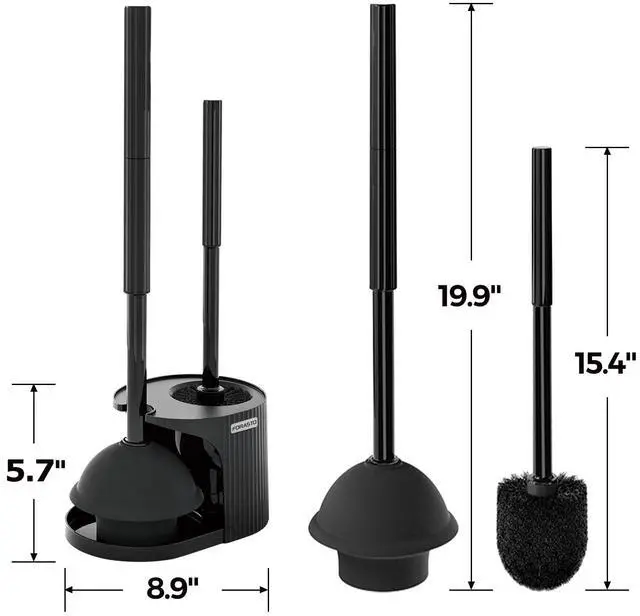 Alt view image 6 of 6 - FORASTO 2Pack 2 in 1 Toilet Brush and Plunger Set, Extended Handle Plunger,Toilet Bowl Brush Plunger Set,Bathroom Cleaning Tools,Toilet Brush Plunger Combo,Cleaning SuppliesBright Black(19.9inch)