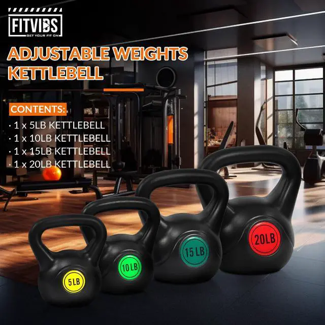 Alt view image 2 of 7 - Fitvids Kettlebell Sets 4 Piece Strength Training KettleBells Weight Set 5lb, 10lb, 15lb, 20lb Kettle Bell