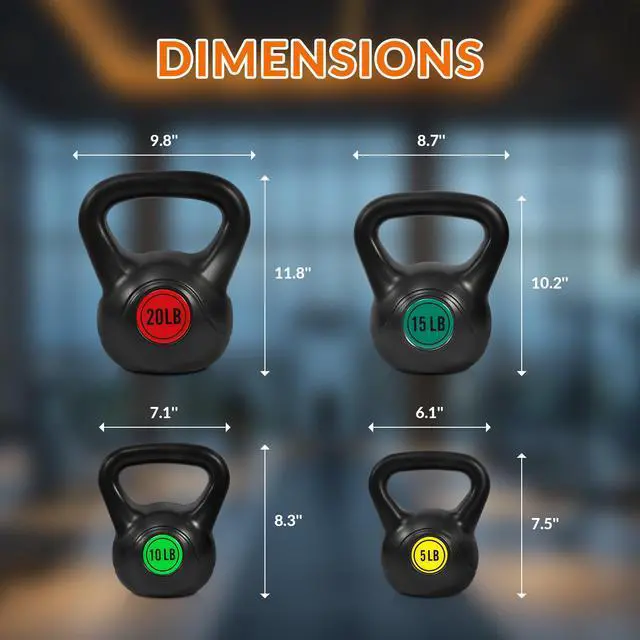Alt view image 6 of 7 - Fitvids Kettlebell Sets 4 Piece Strength Training KettleBells Weight Set 5lb, 10lb, 15lb, 20lb Kettle Bell