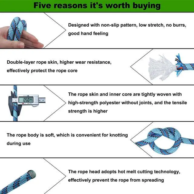 Alt view image 4 of 7 - CRAYZA Double Braided Arborist Rope (1/2 in x 100 ft) Climbing Rope High Strength Polyester Rope for Tree Work Rigging Pulling Swing Sailing, Blue