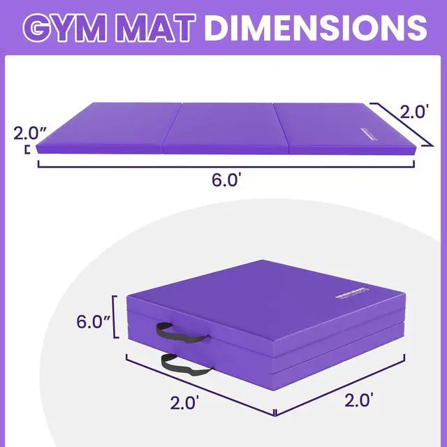 Alt view image 2 of 7 - Folding Exercise Gymnastics Mat, 2'x6'x2" Gym Workout Mat with Carrying Handles 3-Fold High-Density Anti-Tear Portable Fitness Aerobics Mats for Home Gym Yoga Pilates Tumbling MMA Core Training
