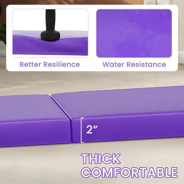 Alt view image 4 of 7 - Folding Exercise Gymnastics Mat, 2'x6'x2" Gym Workout Mat with Carrying Handles 3-Fold High-Density Anti-Tear Portable Fitness Aerobics Mats for Home Gym Yoga Pilates Tumbling MMA Core Training