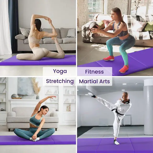Alt view image 6 of 7 - Folding Exercise Gymnastics Mat, 2'x6'x2" Gym Workout Mat with Carrying Handles 3-Fold High-Density Anti-Tear Portable Fitness Aerobics Mats for Home Gym Yoga Pilates Tumbling MMA Core Training