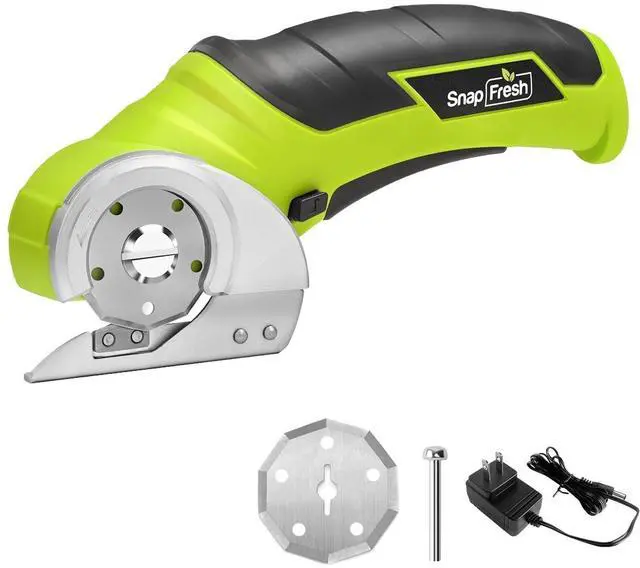 Main image of SnapFresh Cordless Electric Scissors, 4V Electric Mini Box Cutter, Carpet & Cardboard Cutter Tool with a Replacement Blade/Charger, Rotary Cutter for Cardboard Packages Leather Plastic Green