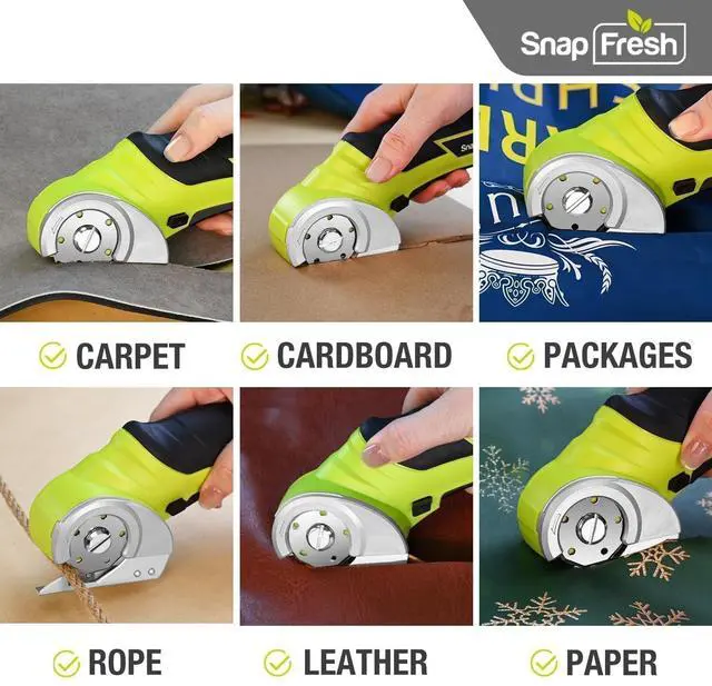Alt view image 3 of 7 - SnapFresh Cordless Electric Scissors, 4V Electric Mini Box Cutter, Carpet & Cardboard Cutter Tool with a Replacement Blade/Charger, Rotary Cutter for Cardboard Packages Leather Plastic Green