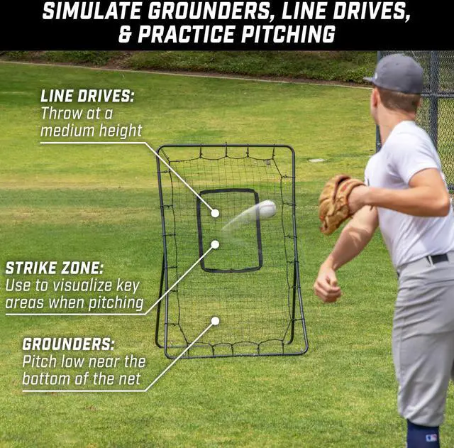 Alt view image 2 of 6 - GoSports 5 x 3 ft Baseball & Softball Pitching and Fielding Rebounder - Pitch Back Net with Strike Zone