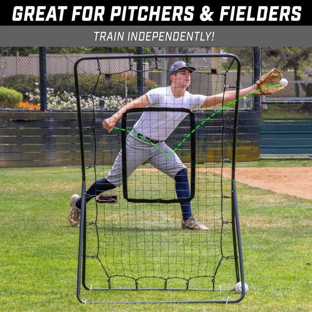 Alt view image 4 of 6 - GoSports 5 x 3 ft Baseball & Softball Pitching and Fielding Rebounder - Pitch Back Net with Strike Zone