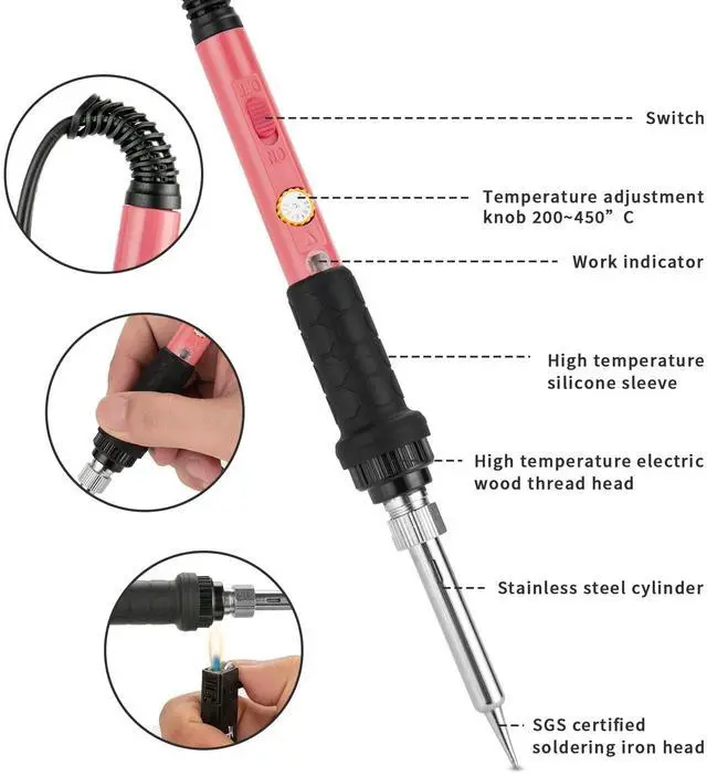Alt view image 4 of 6 - Soldering Iron Kit, 60W Soldering Iron with 5pc Interchangeable Tips, 10-in-1 Adjustable Temperature Solder Welding Tools, Fast Heating, Electronic Repair, 110V
