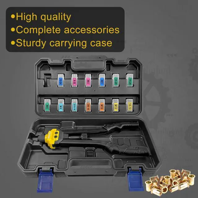 Alt view image 4 of 6 - IMQUALI Rivet Nut Tool Rivet Nut Kit, 16" Rivnut Tool Kit with 13 Metric & SAE Mandrels Rivet Nut Assortment Kit with 130 Rivet Nuts, Hand Riveters Nutsert Tool Kit with Durable Blow Molded Case