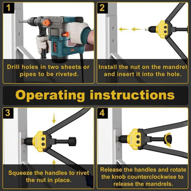 Alt view image 5 of 6 - IMQUALI Rivet Nut Tool Rivet Nut Kit, 16" Rivnut Tool Kit with 13 Metric & SAE Mandrels Rivet Nut Assortment Kit with 130 Rivet Nuts, Hand Riveters Nutsert Tool Kit with Durable Blow Molded Case