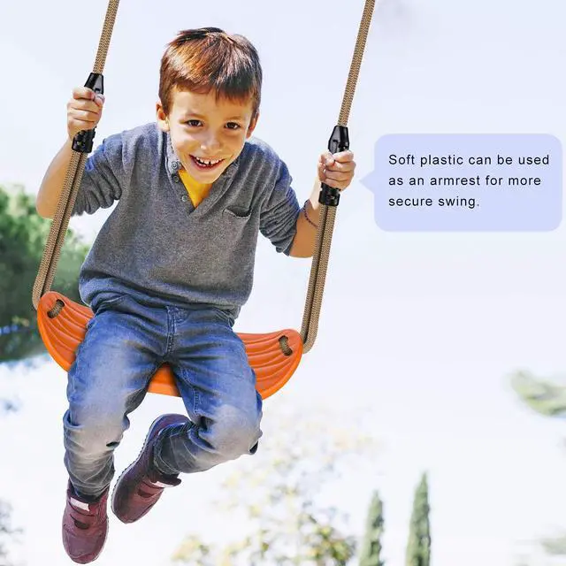 Alt view image 3 of 6 - BeneLabel Non-Slip Swing Seat with Adjustable Rope and Carabiners - Heavy Duty Playground Swing Set Accessories for Kids and Adults - 220LB Capacity - Orange