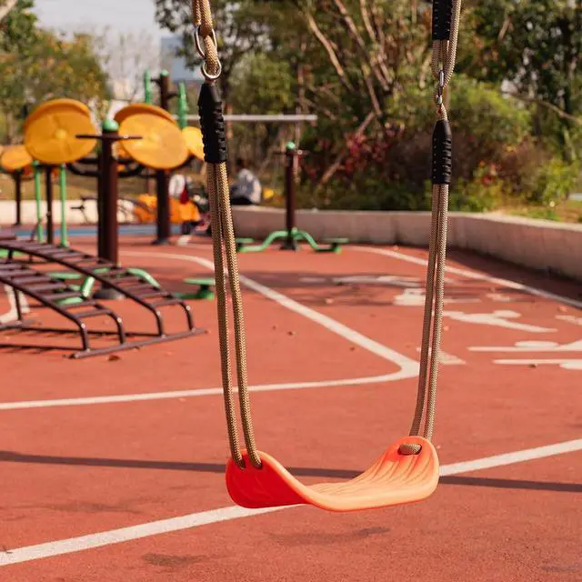 Alt view image 6 of 6 - BeneLabel Non-Slip Swing Seat with Adjustable Rope and Carabiners - Heavy Duty Playground Swing Set Accessories for Kids and Adults - 220LB Capacity - Orange