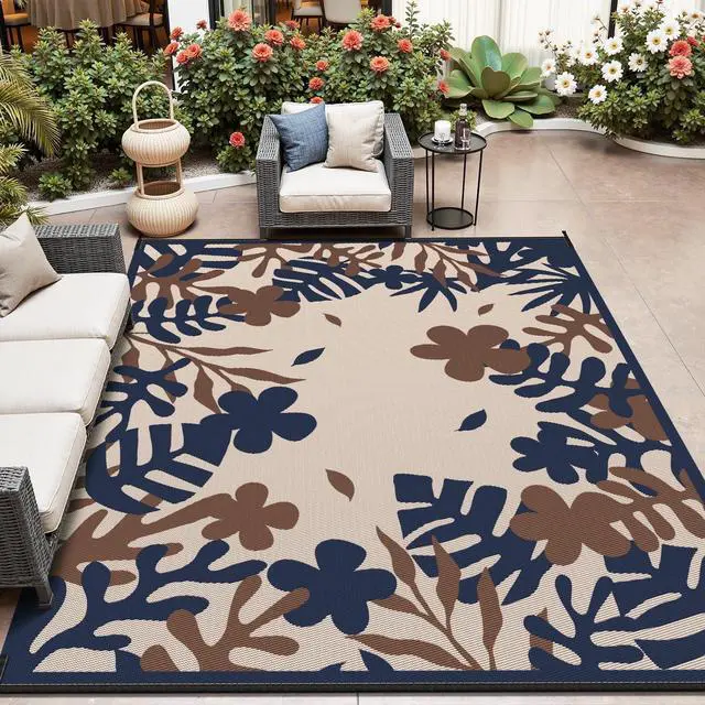 Main image of MontVoo Outdoor Rug Carpet Waterproof-Patio Rug Mat 6x9 Reversible Portable RV Camping Picnic Beach Mat Plastic Straw Rugs Outside Outdoor Area Rugs for Patio Deck Pool Deck Balcony Backyard