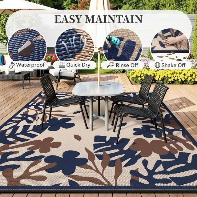 Alt view image 2 of 7 - MontVoo Outdoor Rug Carpet Waterproof-Patio Rug Mat 6x9 Reversible Portable RV Camping Picnic Beach Mat Plastic Straw Rugs Outside Outdoor Area Rugs for Patio Deck Pool Deck Balcony Backyard