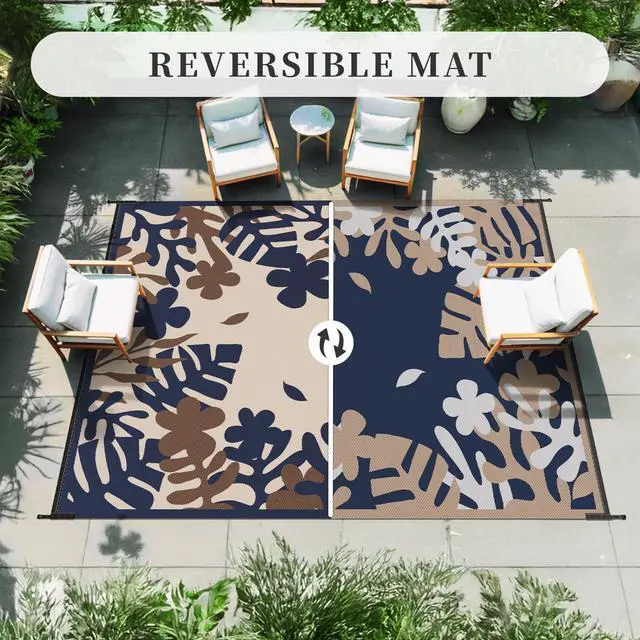 Alt view image 7 of 7 - MontVoo Outdoor Rug Carpet Waterproof-Patio Rug Mat 6x9 Reversible Portable RV Camping Picnic Beach Mat Plastic Straw Rugs Outside Outdoor Area Rugs for Patio Deck Pool Deck Balcony Backyard