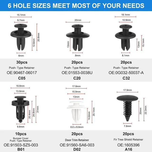 Alt view image 2 of 7 - QIIYCCE 120PCS Car Clips,Plastic Rivets,6 Popular Sizes of Car Body Fixed Clip Bumpers,and Replacement Parts of Car Fenders are Applicable to Most Models