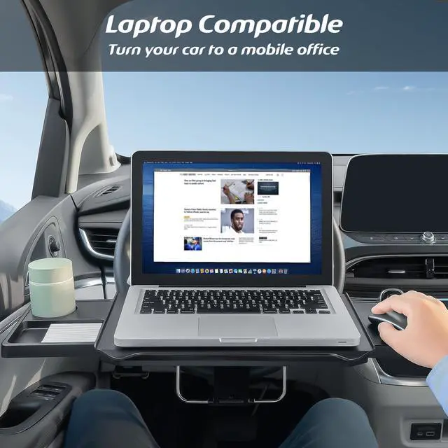 Alt view image 4 of 7 - Paffenery Large Car Steering Wheel Tray Back Seat Headrest Tray with Phone Holder, Steering Wheel Desk Food Table for Car Laptop Mount Steering Wheel for Large SUVs, Trucks & Vans