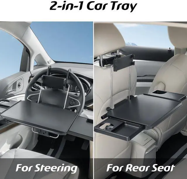 Alt view image 3 of 7 - Paffenery Large Car Steering Wheel Tray Back Seat Headrest Tray with Phone Holder, Steering Wheel Desk Food Table for Car Laptop Mount Steering Wheel for Large SUVs, Trucks & Vans
