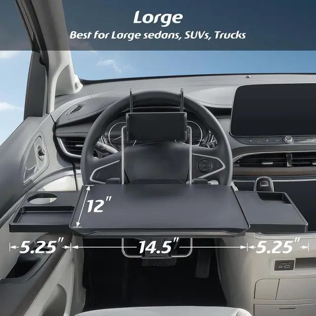 Alt view image 2 of 7 - Paffenery Large Car Steering Wheel Tray Back Seat Headrest Tray with Phone Holder, Steering Wheel Desk Food Table for Car Laptop Mount Steering Wheel for Large SUVs, Trucks & Vans