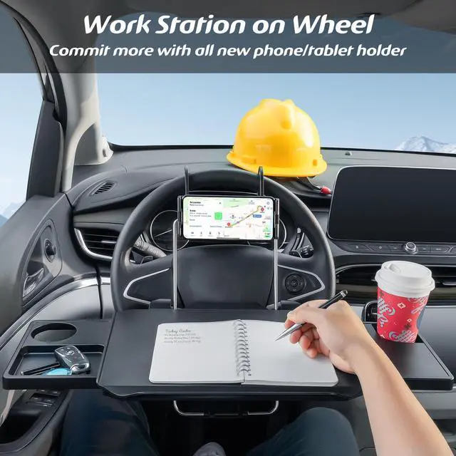 Alt view image 5 of 7 - Paffenery Large Car Steering Wheel Tray Back Seat Headrest Tray with Phone Holder, Steering Wheel Desk Food Table for Car Laptop Mount Steering Wheel for Large SUVs, Trucks & Vans
