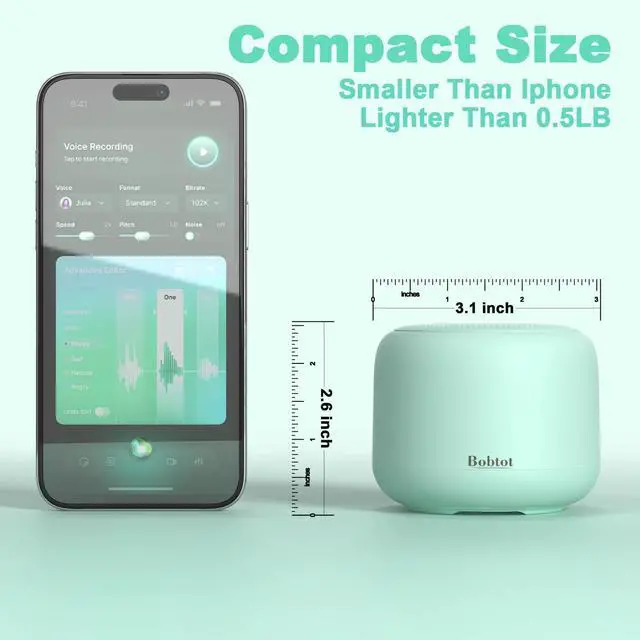 Alt view image 6 of 7 - Bobtot Portable Bluetooth Speakers with Strap Easy to Carry, Wireless IPX5 Waterproof Mini Speaker with Loud Stereo Sound, 20 Hours Playtime, Rechargeable Battery, Built-in Microphone, Green