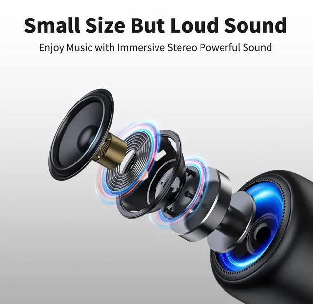 Alt view image 3 of 7 - Bobtot Portable Bluetooth Speakers with Strap Easy to Carry, Wireless IPX5 Waterproof Mini Speaker with Loud Stereo Sound, 20 Hours Playtime, Rechargeable Battery, Built-in Microphone, Black
