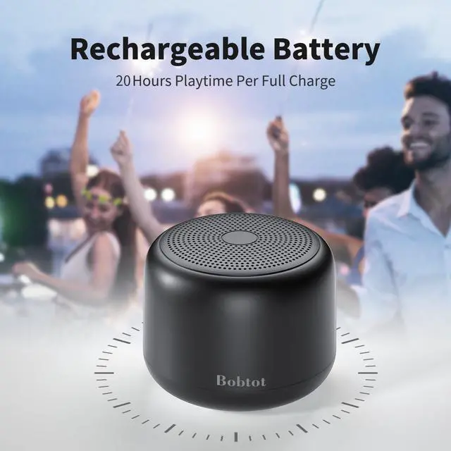 Alt view image 5 of 7 - Bobtot Portable Bluetooth Speakers with Strap Easy to Carry, Wireless IPX5 Waterproof Mini Speaker with Loud Stereo Sound, 20 Hours Playtime, Rechargeable Battery, Built-in Microphone, Black