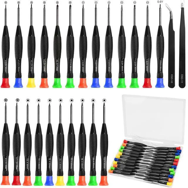 Main image of Precision Screwdriver Set, 25 PCS Small Screwdriver Set Magnetic, with Torx Flathead Phillips Star Pentalobe Y Screwdrivers, ESD Tweezers for Eyeglass Watchmaker Computer PC Electronic Laptop Jewelers