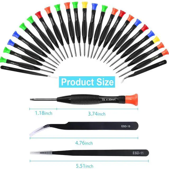 Alt view image 7 of 7 - Precision Screwdriver Set, 25 PCS Small Screwdriver Set Magnetic, with Torx Flathead Phillips Star Pentalobe Y Screwdrivers, ESD Tweezers for Eyeglass Watchmaker Computer PC Electronic Laptop Jewelers