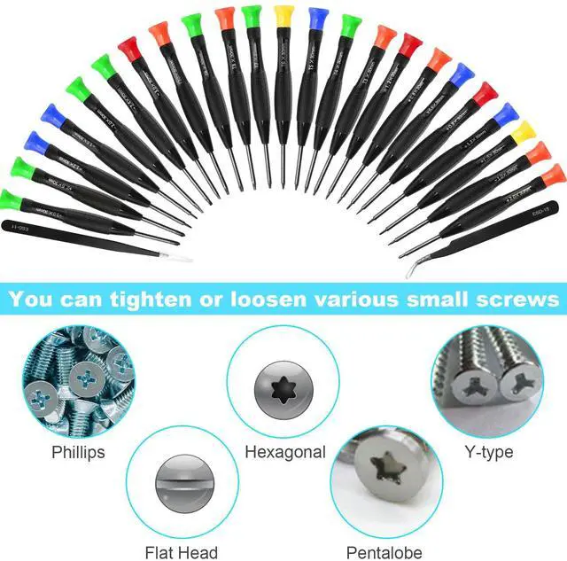 Alt view image 5 of 7 - Precision Screwdriver Set, 25 PCS Small Screwdriver Set Magnetic, with Torx Flathead Phillips Star Pentalobe Y Screwdrivers, ESD Tweezers for Eyeglass Watchmaker Computer PC Electronic Laptop Jewelers