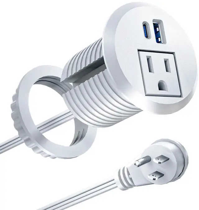 Main image of Recessed Power Grommet with 20W USB C Fast Charging, 2 inch Conference Recessed Outlet,Flush Mount for Desk,Office Tables,Furniture,6FT Cord, 45° Thin Flat Plug, White
