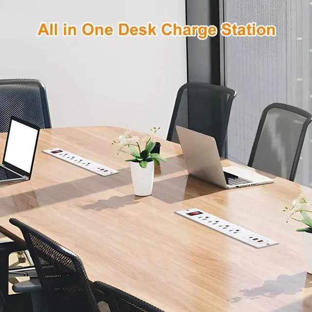 Alt view image 6 of 6 - 4 Outlets Recessed Power Strip with USB C 20W, Fast Charge Desktop Power Outlet Flush Mount Desk Extender 6.56 ft Extension Cord Plug in Furniture Conference Hotel